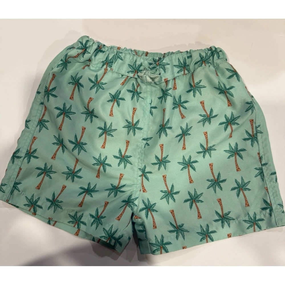 Rachel Riley Boys Palm Tree Swim Trunks Mint Green Shorts Size 4 Luxury Aqua